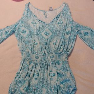 Ariat, Cold Sholder, Teal and White, Short Romper